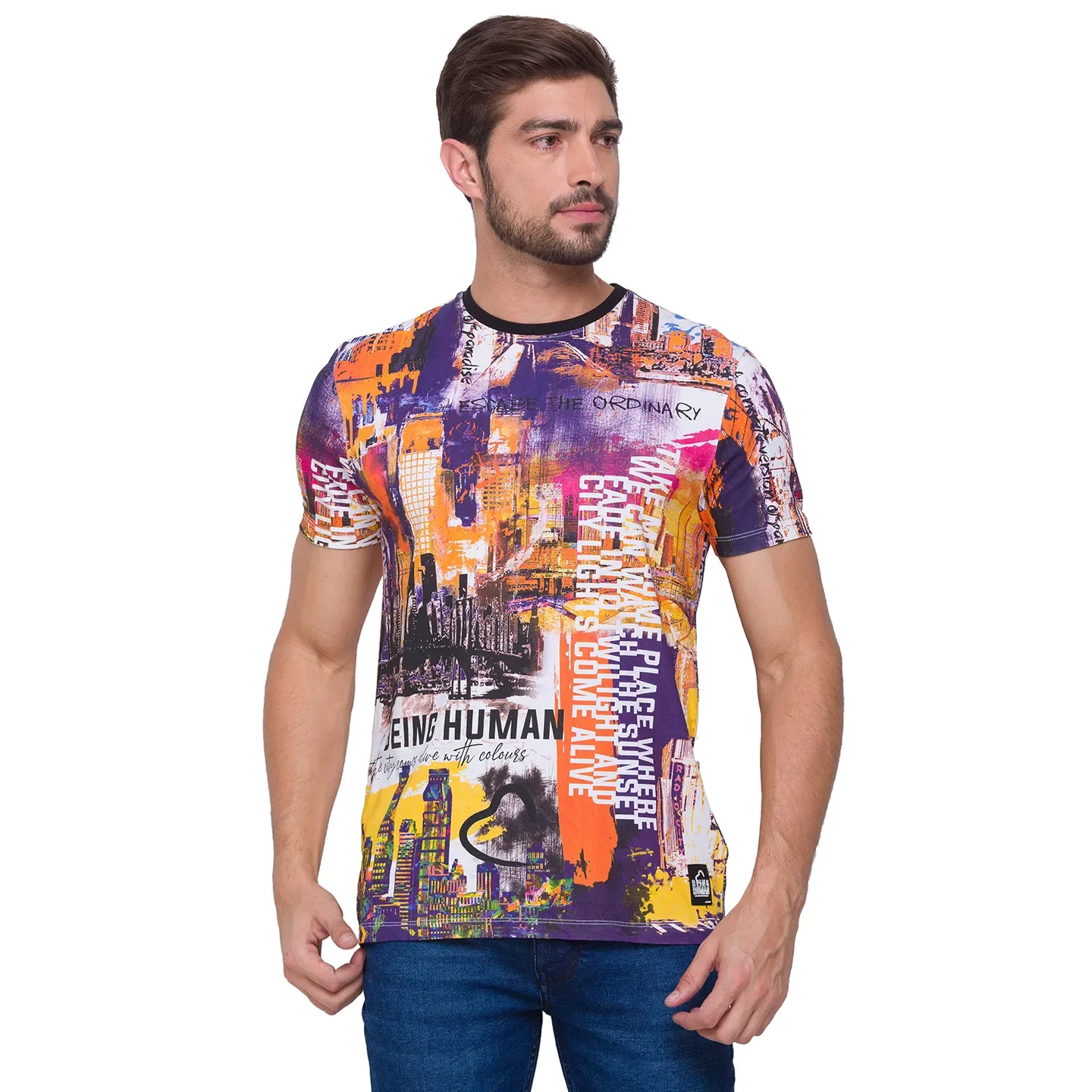 White Regular Fit Round Neck Men's T-Shirt by Being Human Clothing