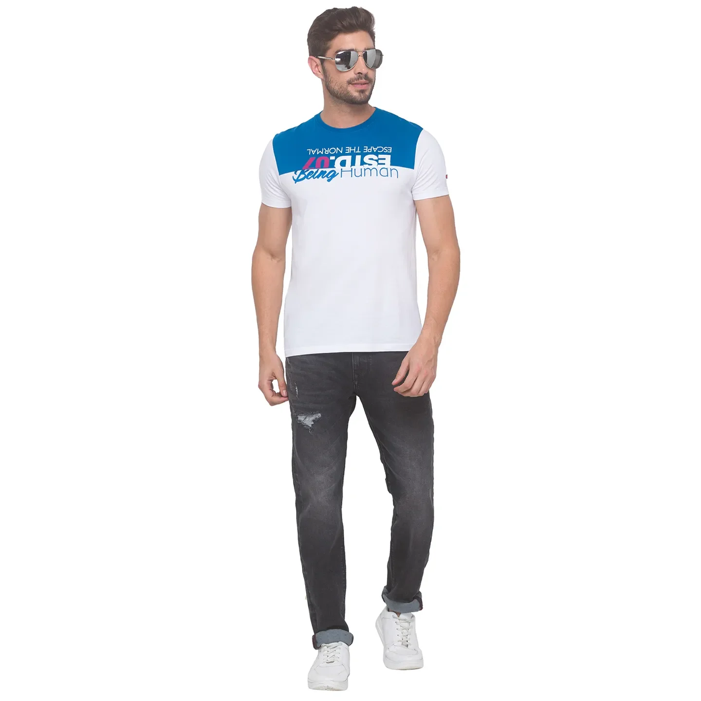 White Regular Fit Round Neck Men's T-Shirt by Being Human Clothing - Image 2