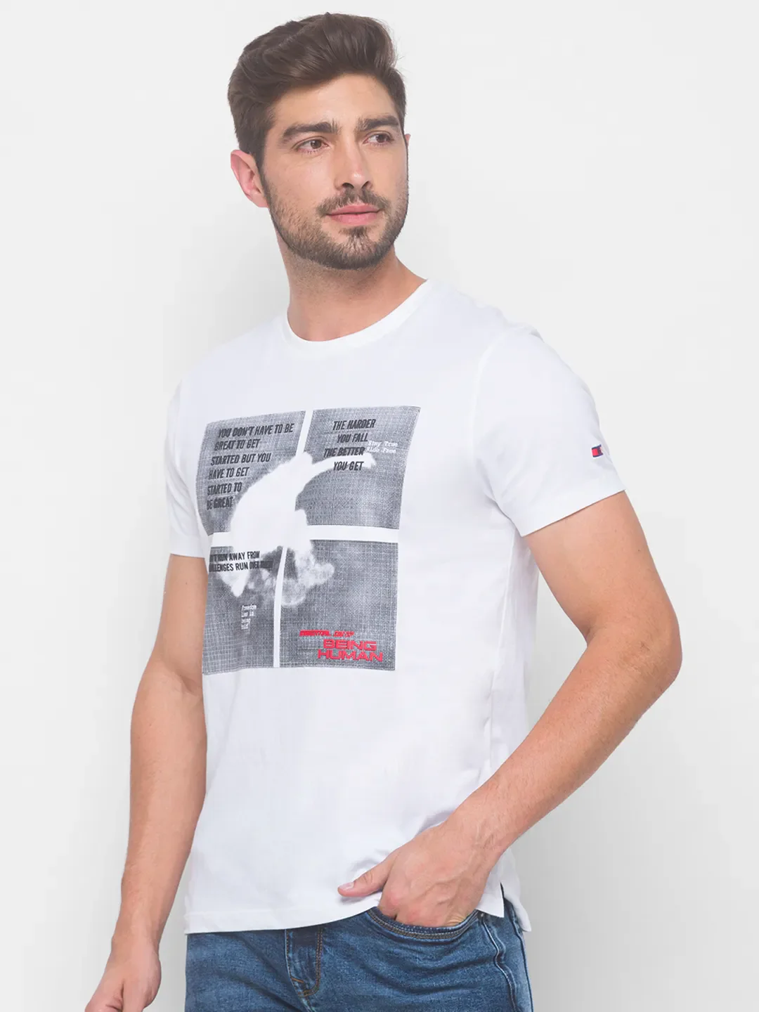 White Regular Fit Round Neck Men's T-Shirt by Being Human Clothing - Image 4
