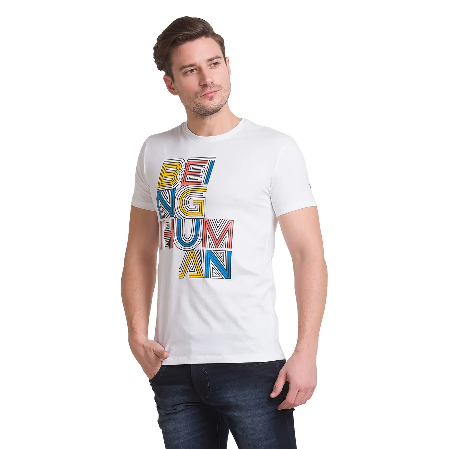 White Regular Fit Round Neck Men's T-Shirt by Being Human Clothing - Image 6