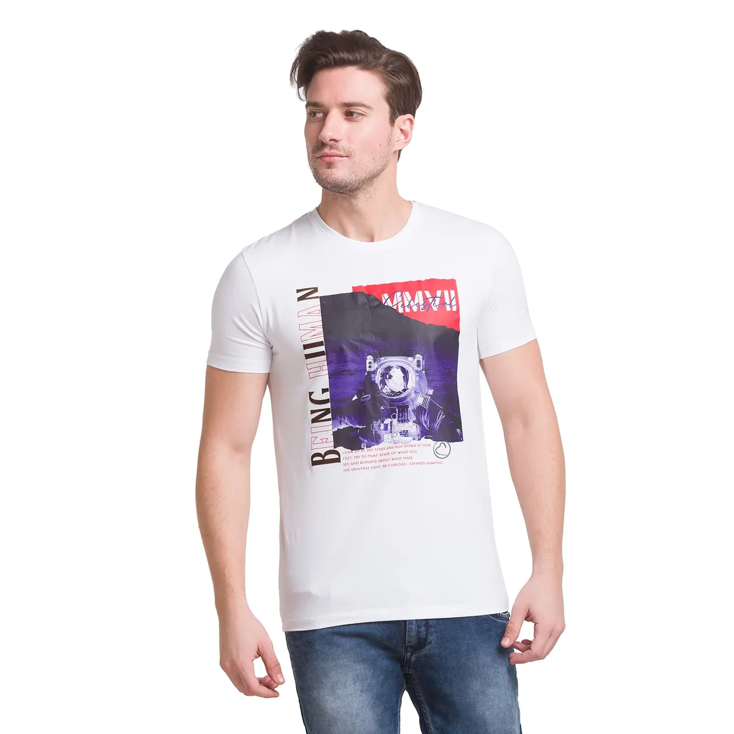 White Regular Fit Round Neck Men's T-Shirt by Being Human Clothing - Image 7