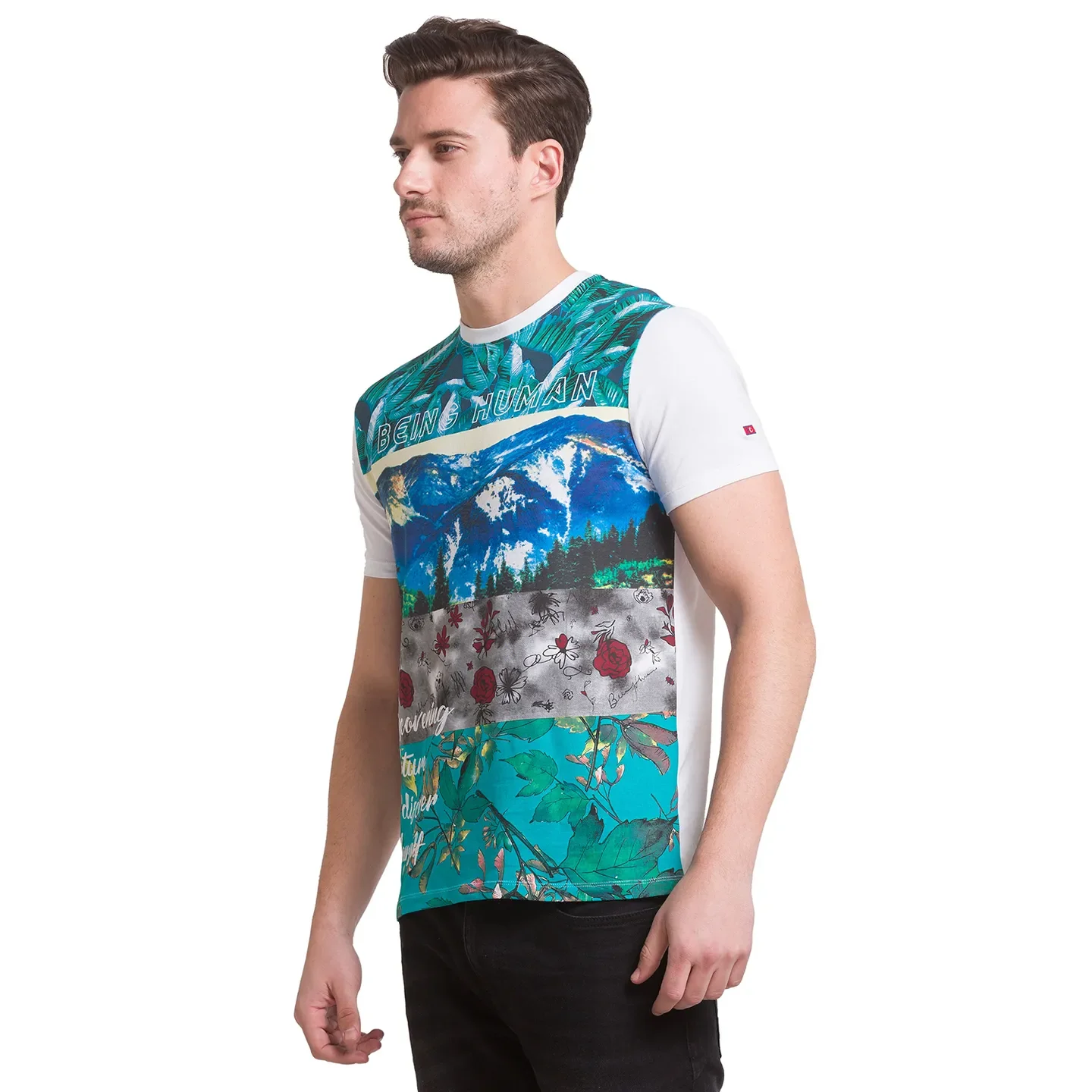 White Regular Fit Round Neck Men's T-Shirt by Being Human Clothing