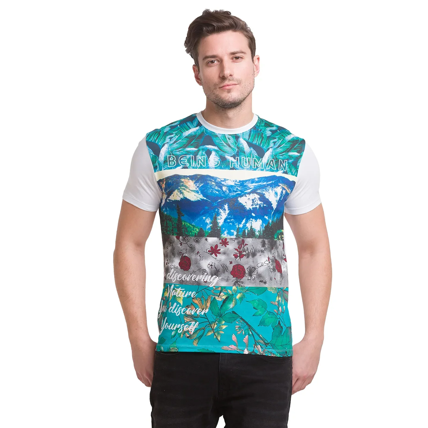 White Regular Fit Round Neck Men's T-Shirt by Being Human Clothing - Image 2