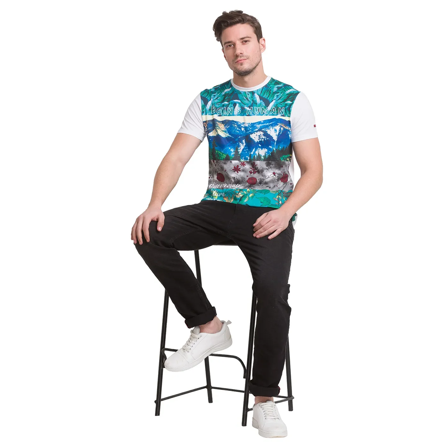White Regular Fit Round Neck Men's T-Shirt by Being Human Clothing - Image 8