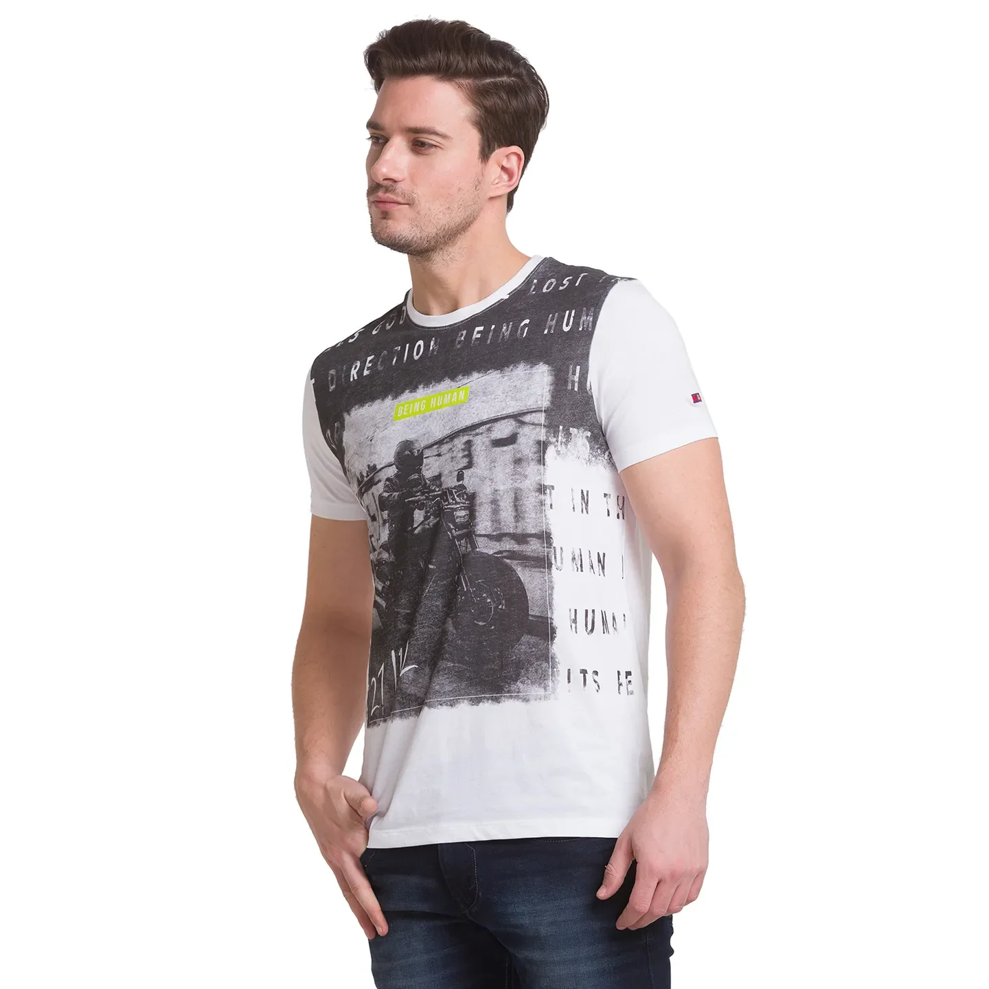 White Regular Fit Round Neck Men's T-Shirt by Being Human Clothing - Image 5