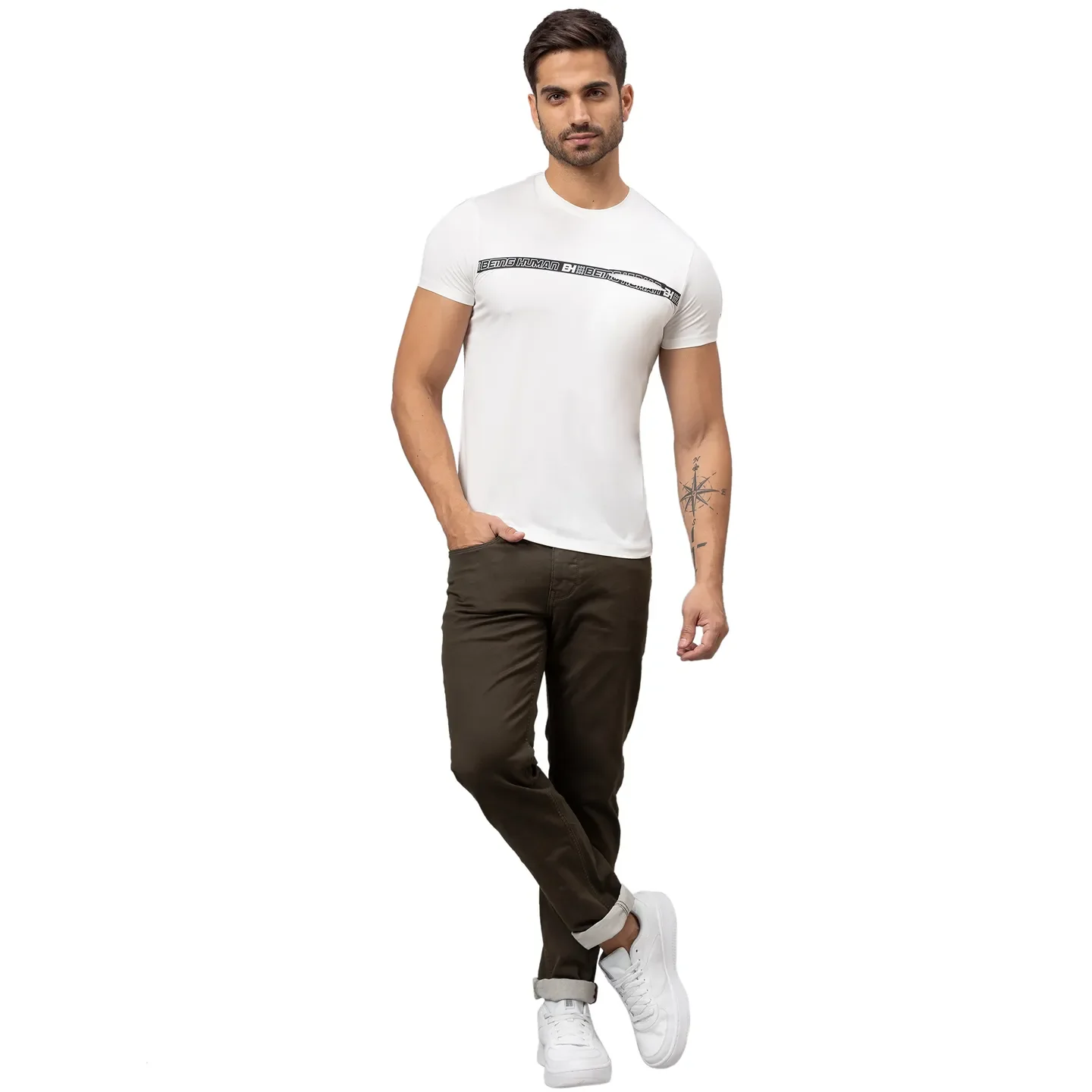 White Regular Fit Men's Short Sleeves T-Shirt by Being Human Clothing - Image 2