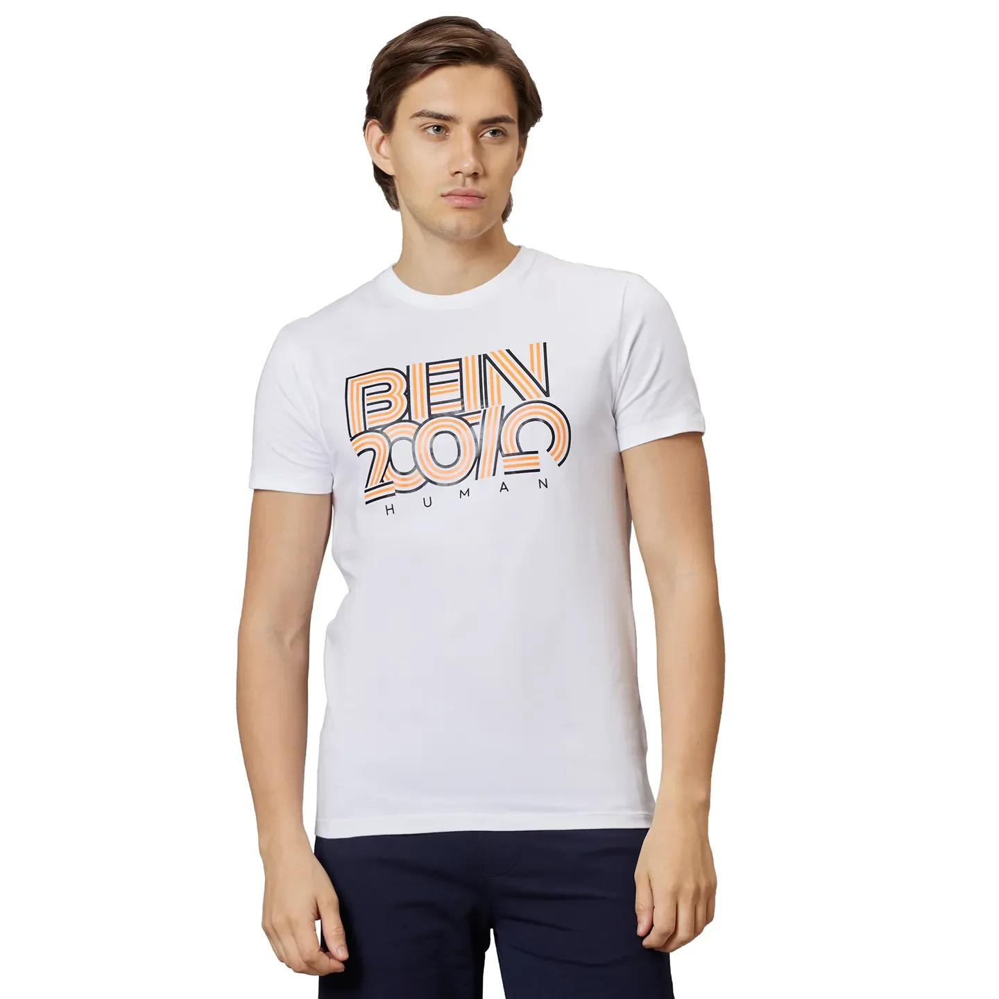 White Regular Fit Round Neck Men's T-Shirt by Being Human Clothing