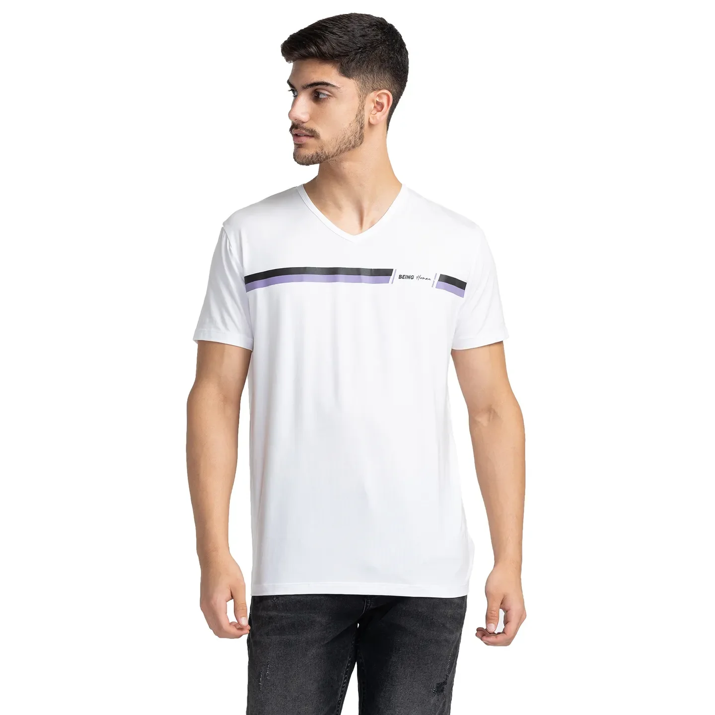 White Regular Fit Round Neck Men's T-Shirt by Being Human Clothing