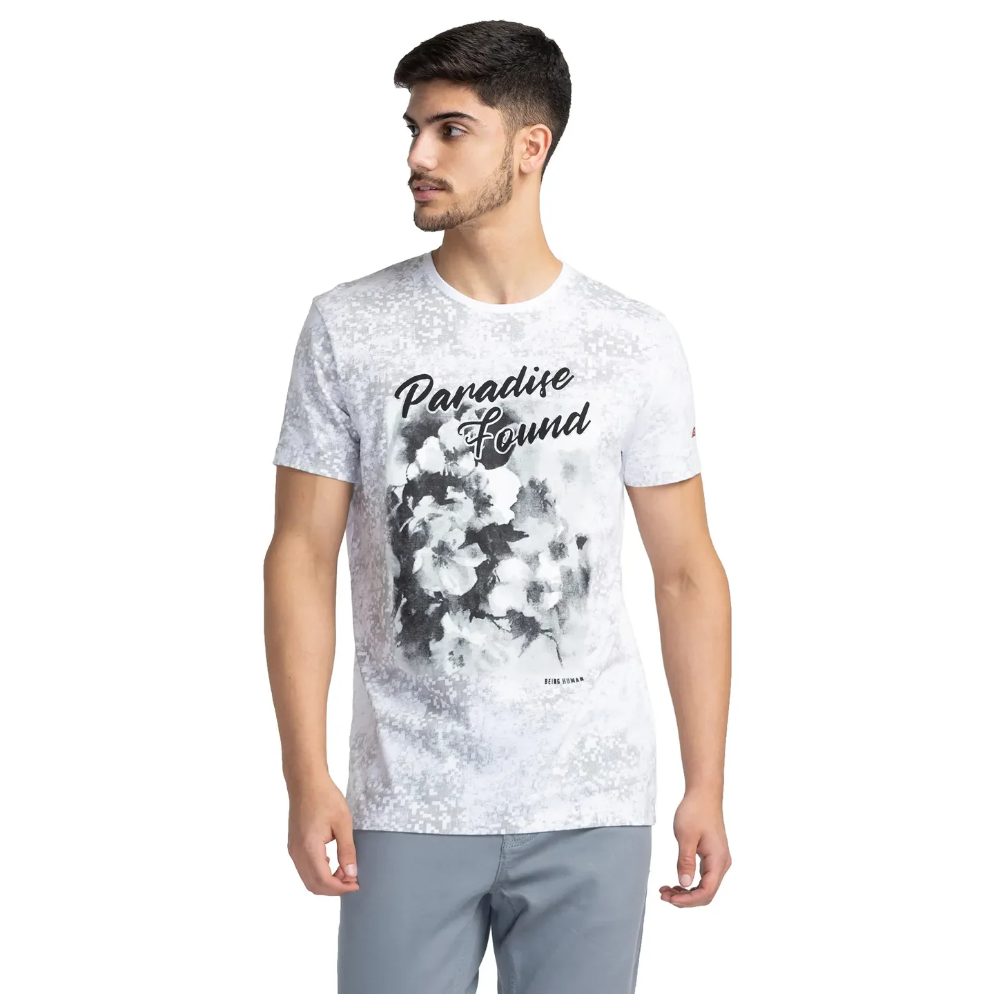 White Regular Fit Round Neck Men's T-Shirt by Being Human Clothing
