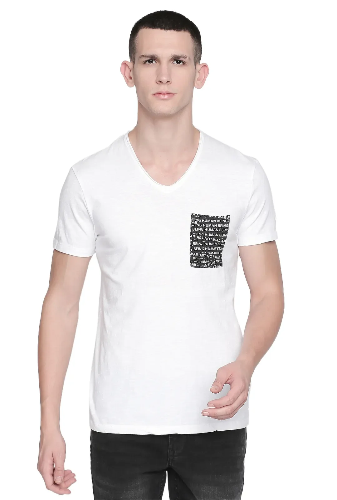 White Regular Fit Men's Short Sleeves T-Shirt by Being Human Clothing