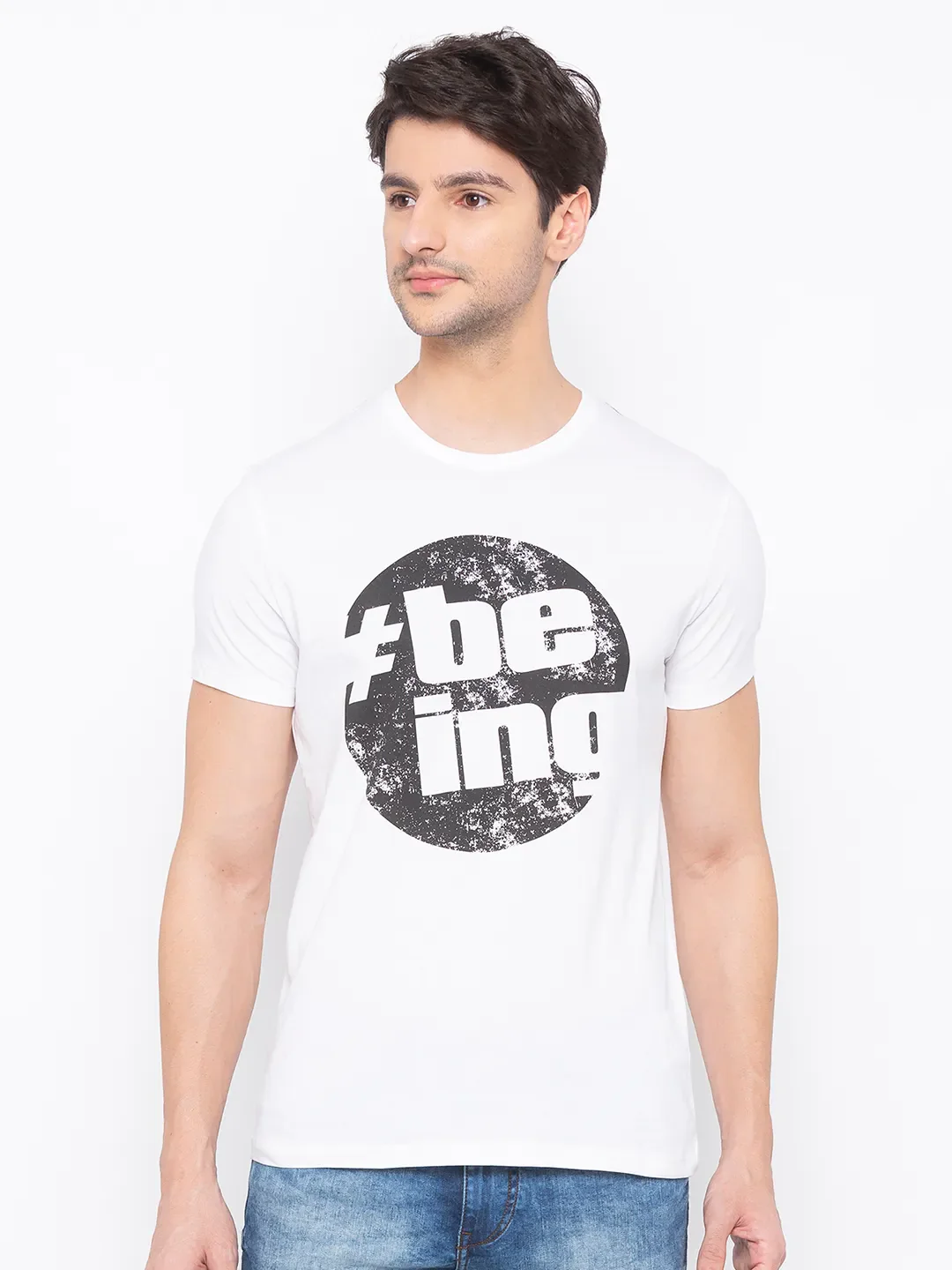 White Regular Fit Men's Short Sleeves T-Shirt by Being Human Clothing