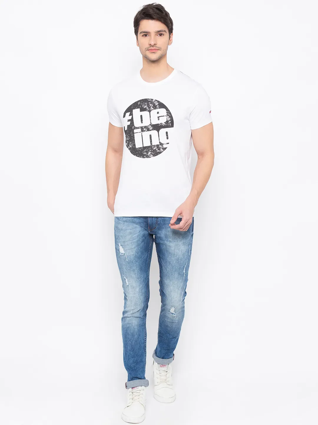 White Regular Fit Men's Short Sleeves T-Shirt by Being Human Clothing - Image 5
