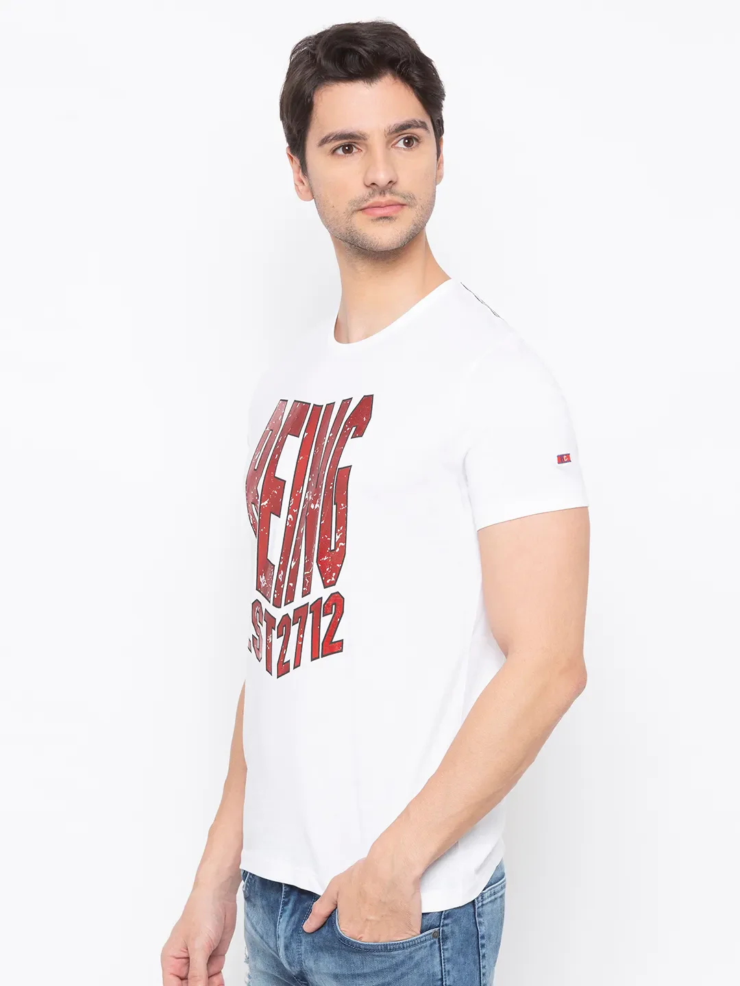 White Regular Fit Men's Short Sleeves T-Shirt by Being Human Clothing - Image 3