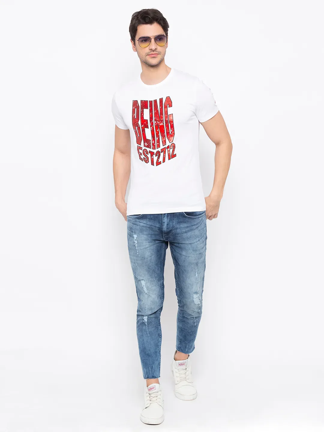 White Regular Fit Men's Short Sleeves T-Shirt by Being Human Clothing - Image 4