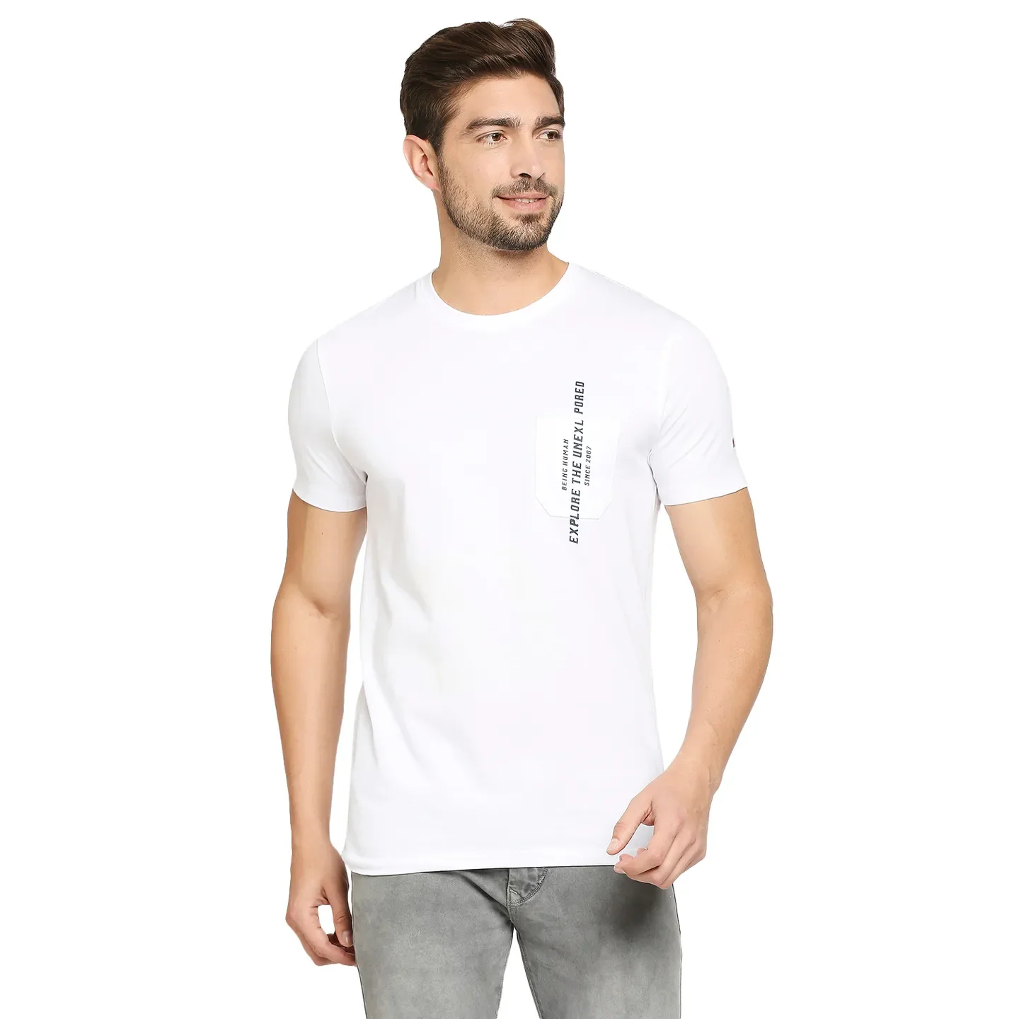 White Regular Fit Men's Short Sleeves T-Shirt by Being Human Clothing