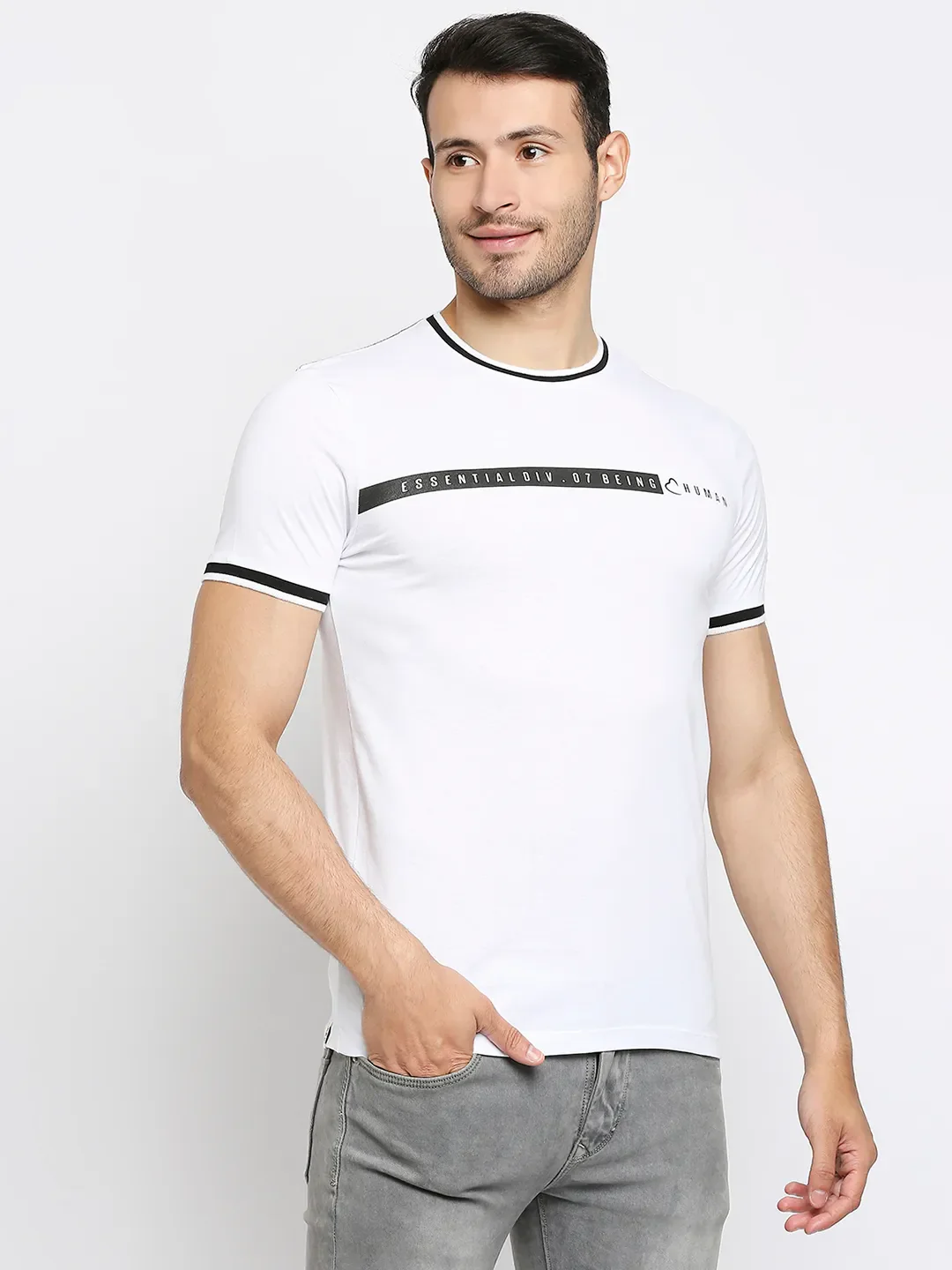 White Regular Fit Men's Short Sleeves T-Shirt by Being Human Clothing