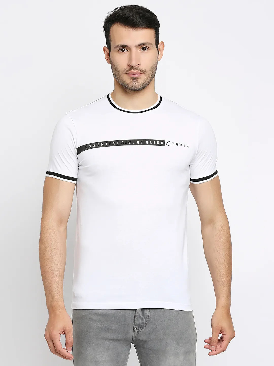 White Regular Fit Men's Short Sleeves T-Shirt by Being Human Clothing - Image 2