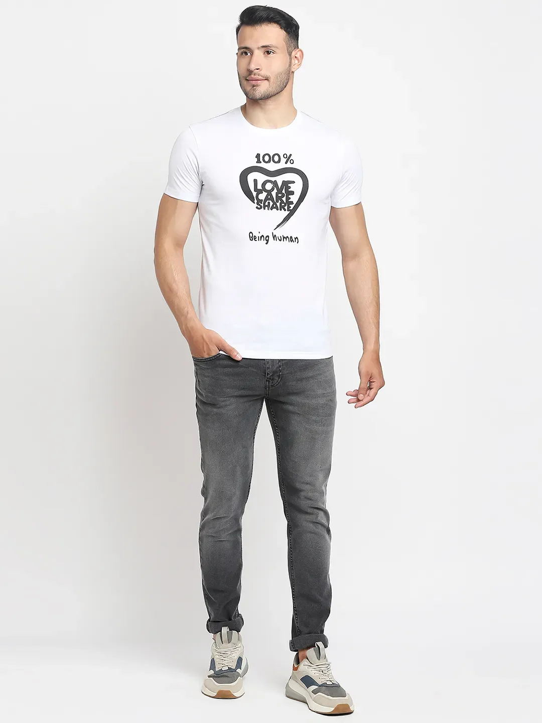 White Regular Fit Men's Short Sleeves T-Shirt by Being Human Clothing
