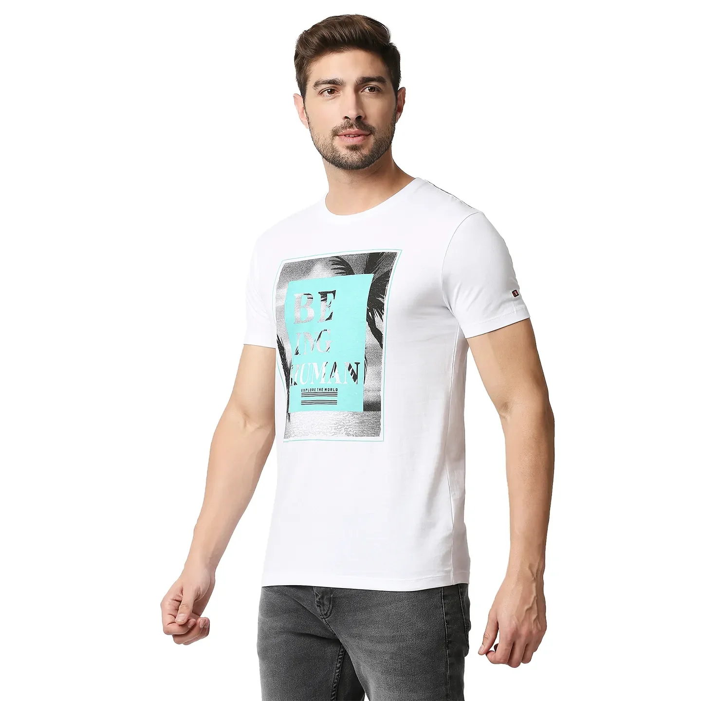 White Regular Fit Men's Short Sleeves T-Shirt by Being Human Clothing - Image 2