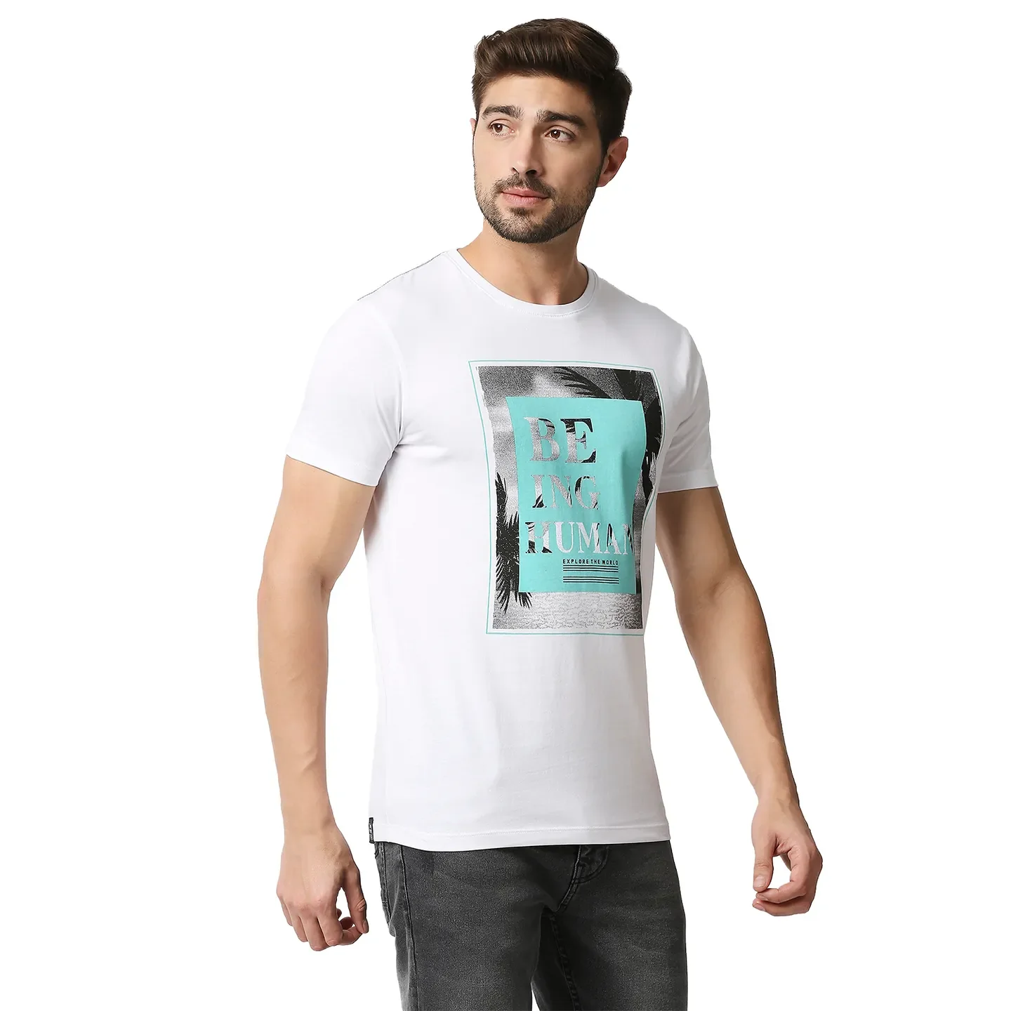 White Regular Fit Men's Short Sleeves T-Shirt by Being Human Clothing - Image 3