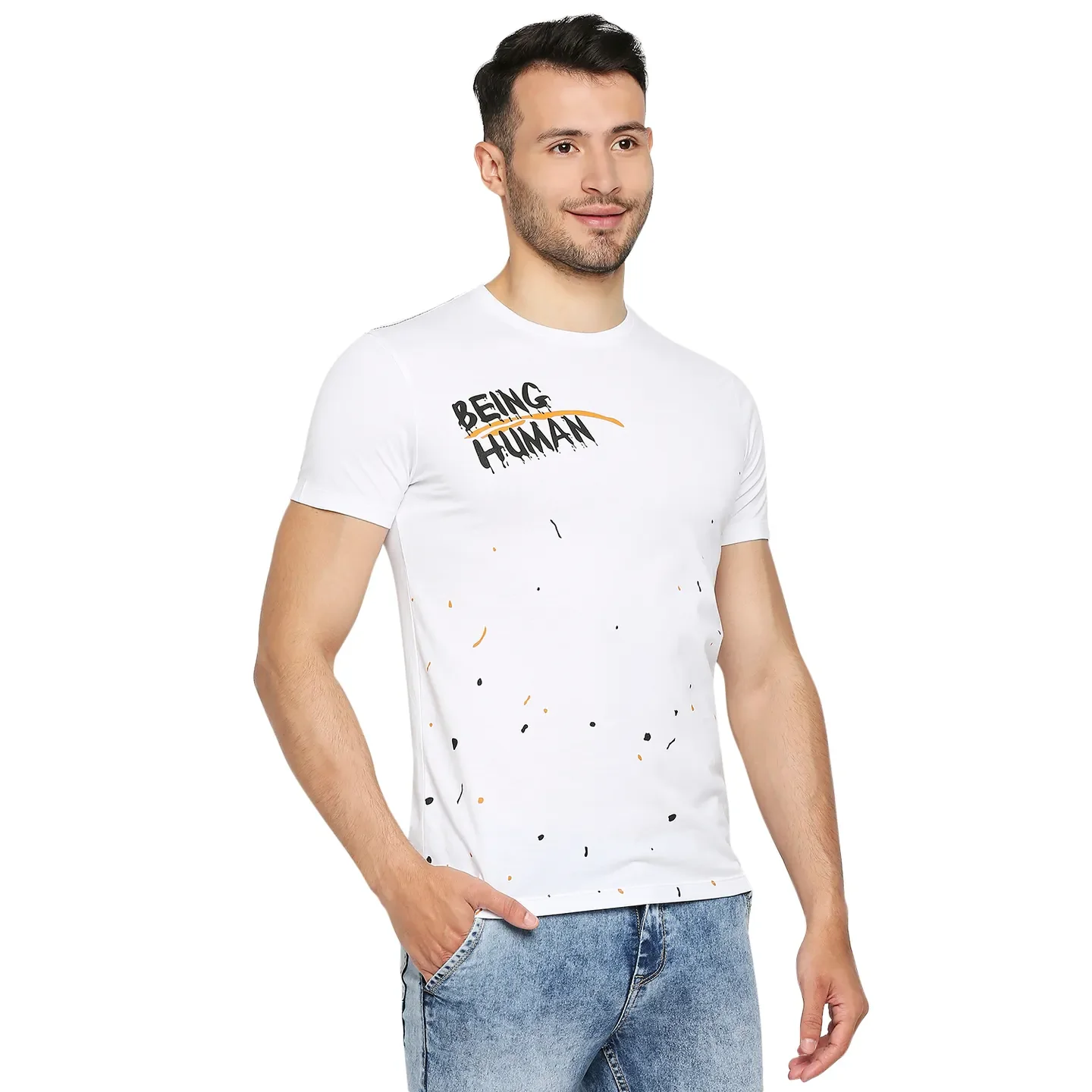 White Regular Fit Men's Short Sleeves T-Shirt by Being Human Clothing - Image 3
