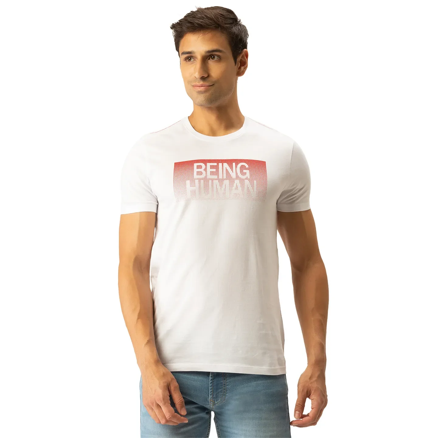 White Regular Fit Men's Short Sleeves T-Shirt by Being Human Clothing