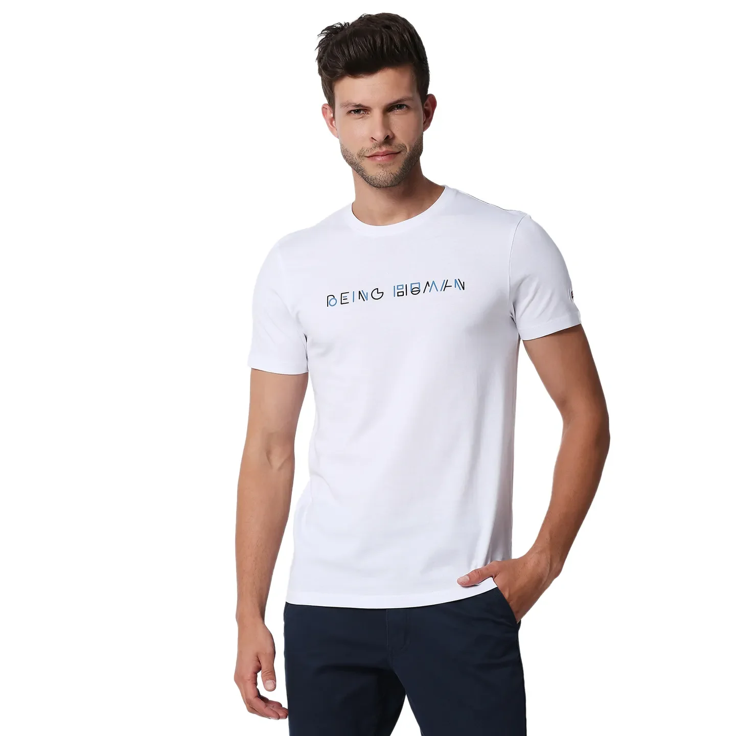 White Regular Fit Men's Short Sleeves T-Shirt by Being Human Clothing
