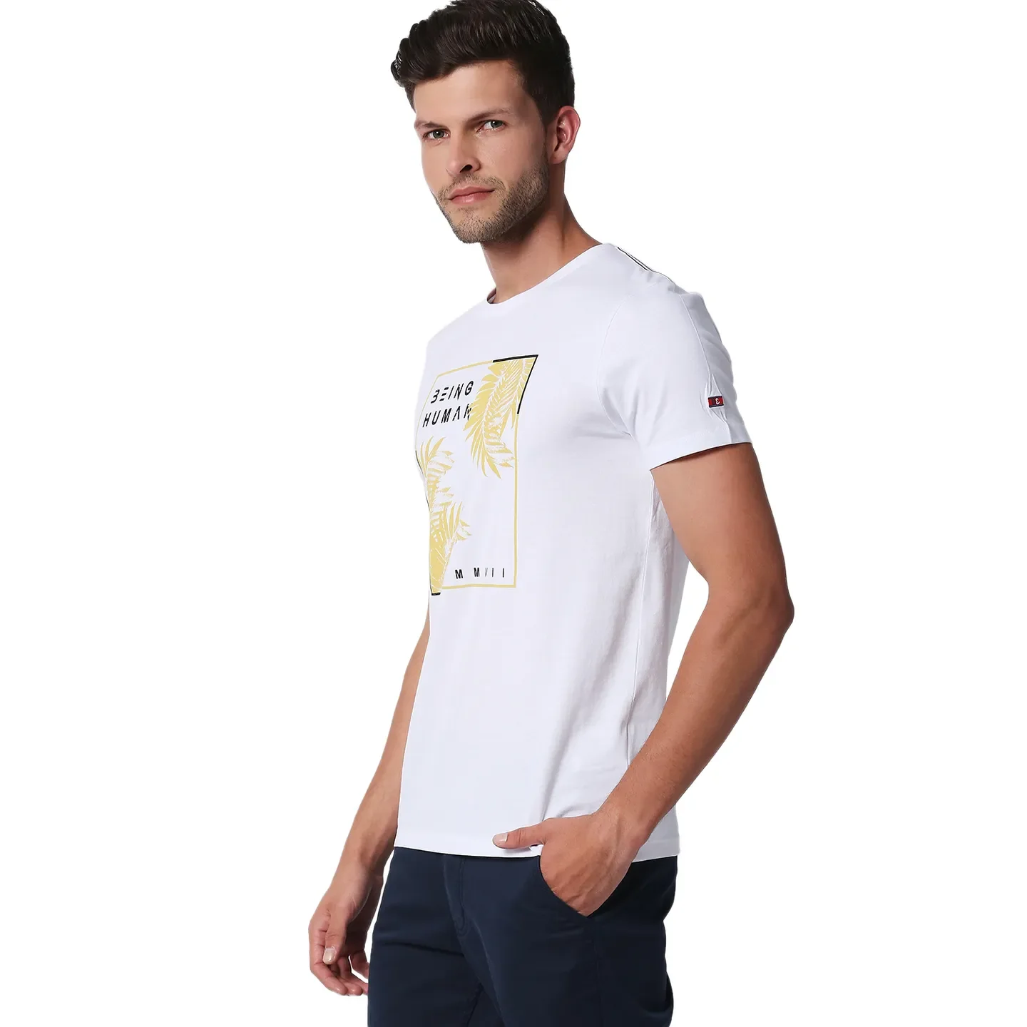 White Regular Fit Men's Short Sleeves T-Shirt by Being Human Clothing - Image 2