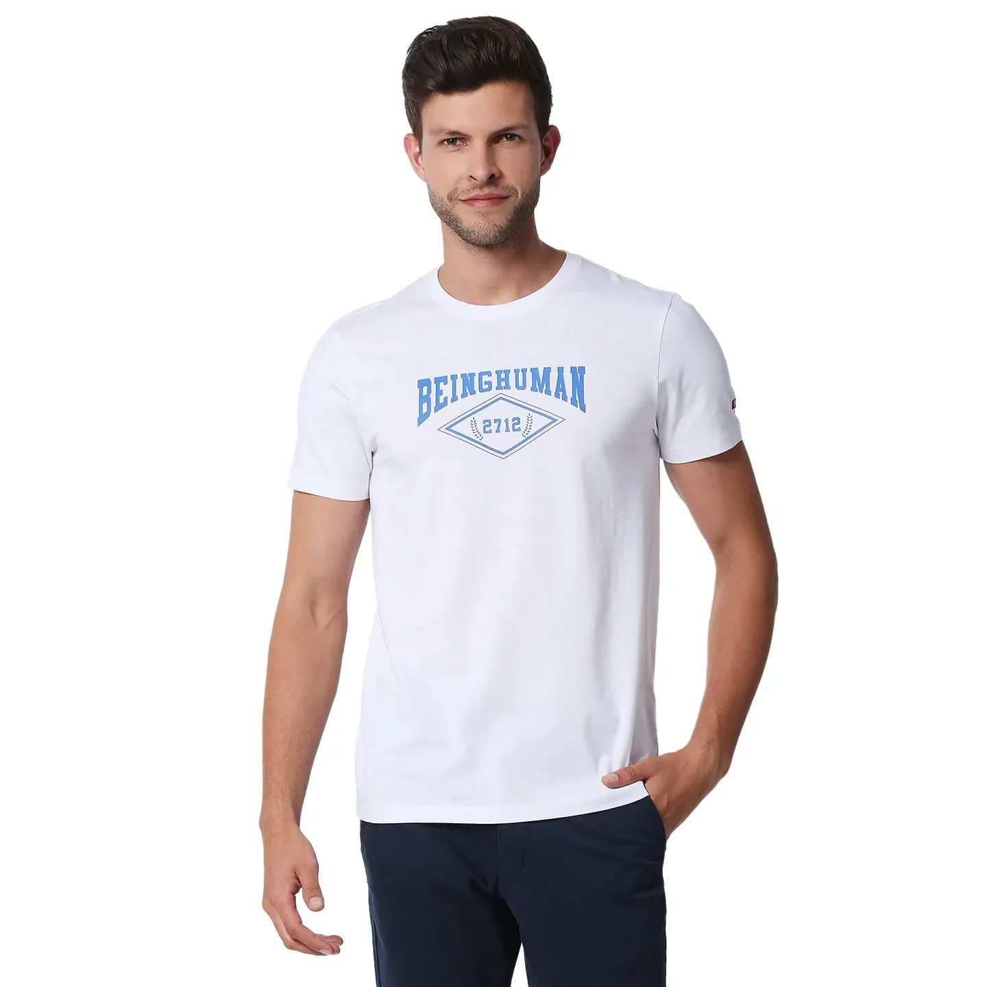 White Regular Fit Men's Short Sleeves T-Shirt by Being Human Clothing