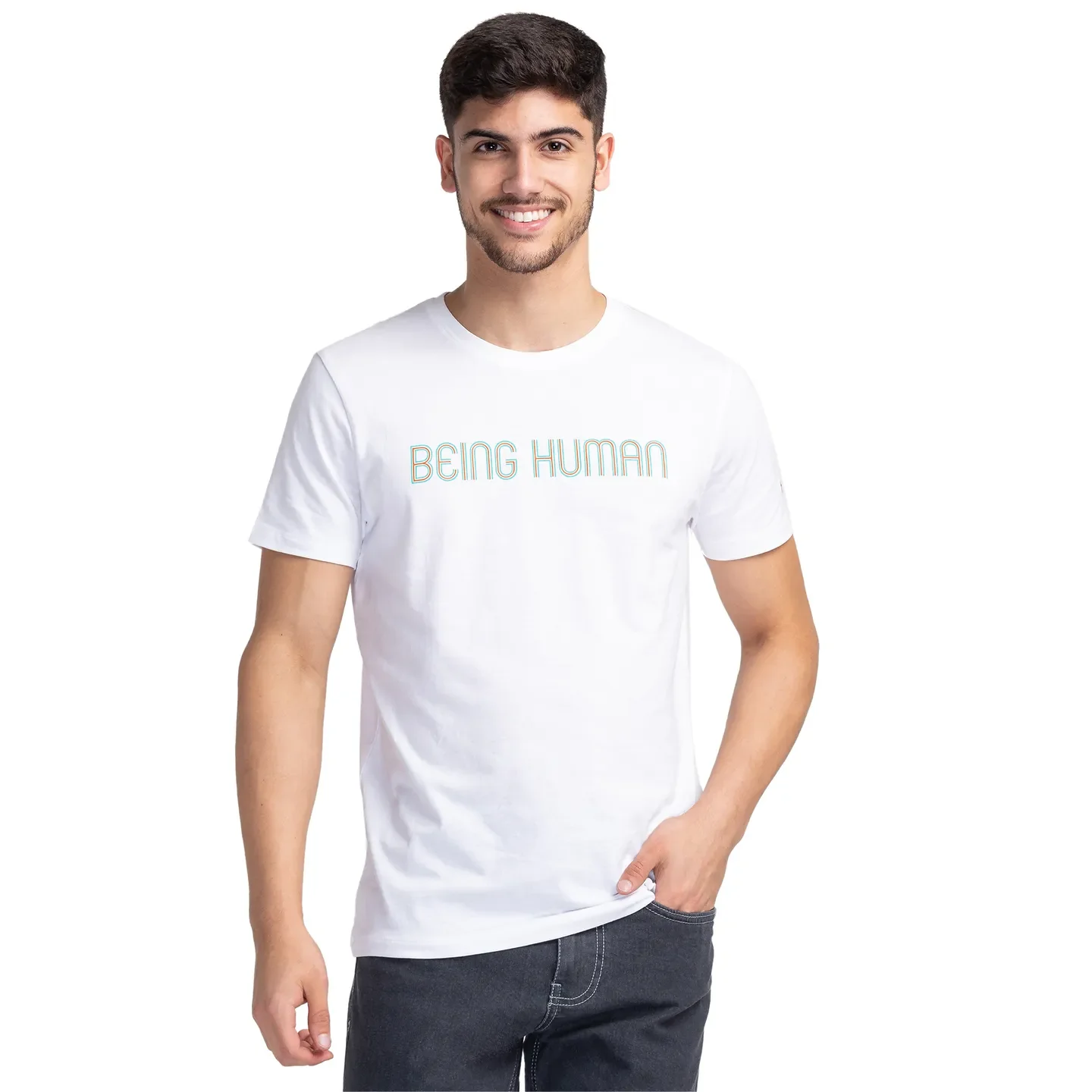 White Regular Fit Men's Short Sleeves T-Shirt by Being Human Clothing