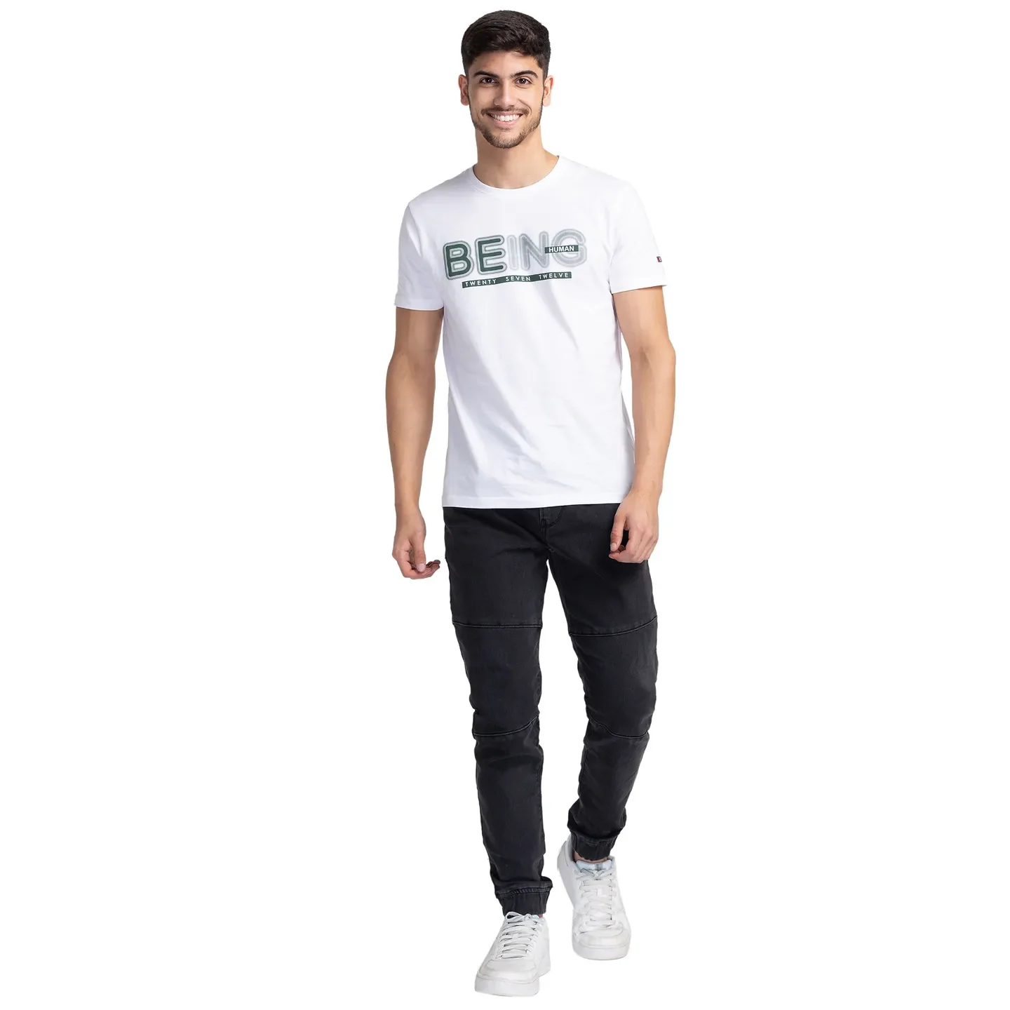 White Regular Fit Men's Short Sleeves T-Shirt by Being Human Clothing - Image 2