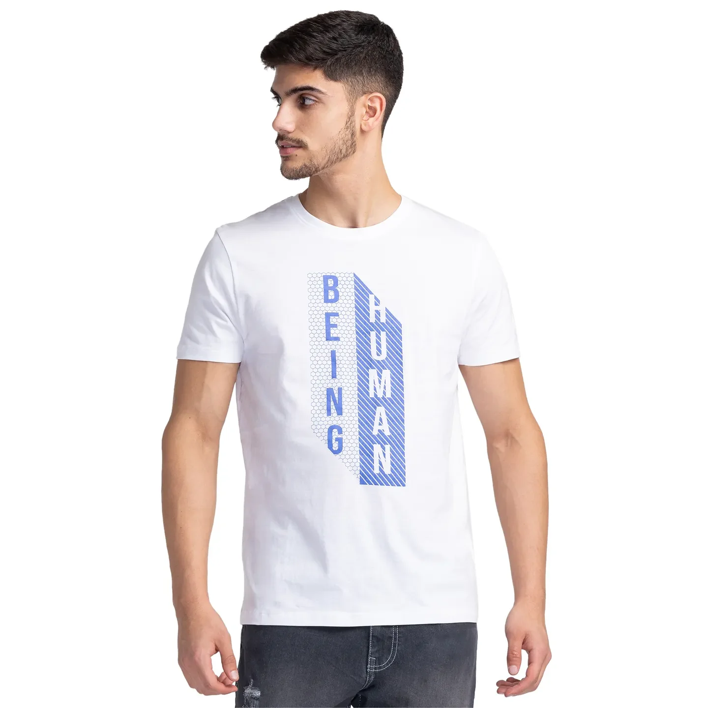White Regular Fit Men's Short Sleeves T-Shirt by Being Human Clothing