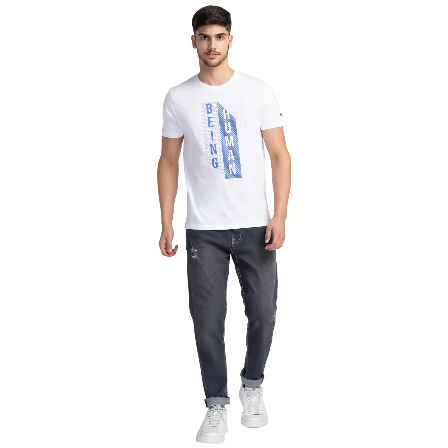 White Regular Fit Men's Short Sleeves T-Shirt by Being Human Clothing - Image 2