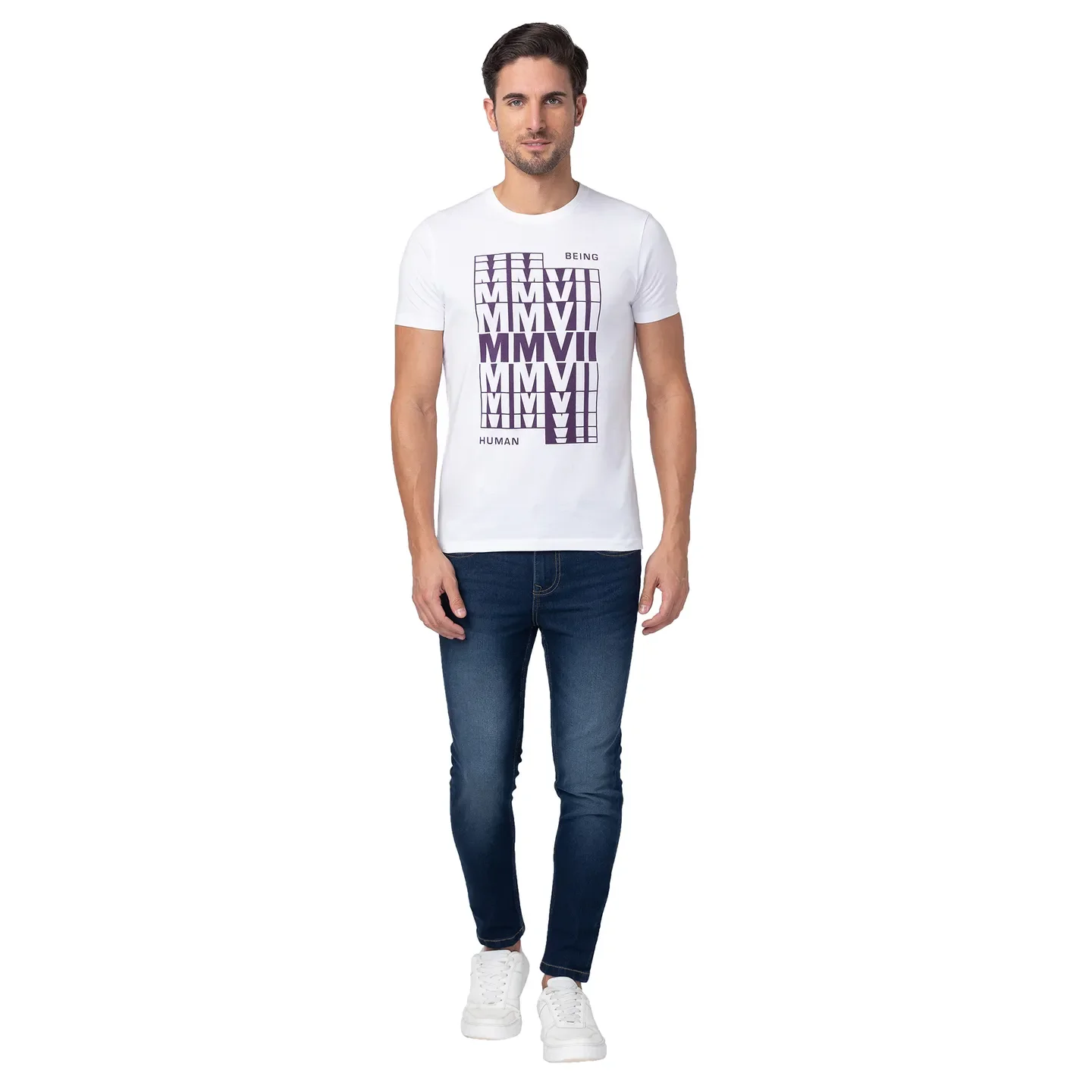 White Regular Fit Men's Short Sleeves T-Shirt by Being Human Clothing - Image 2
