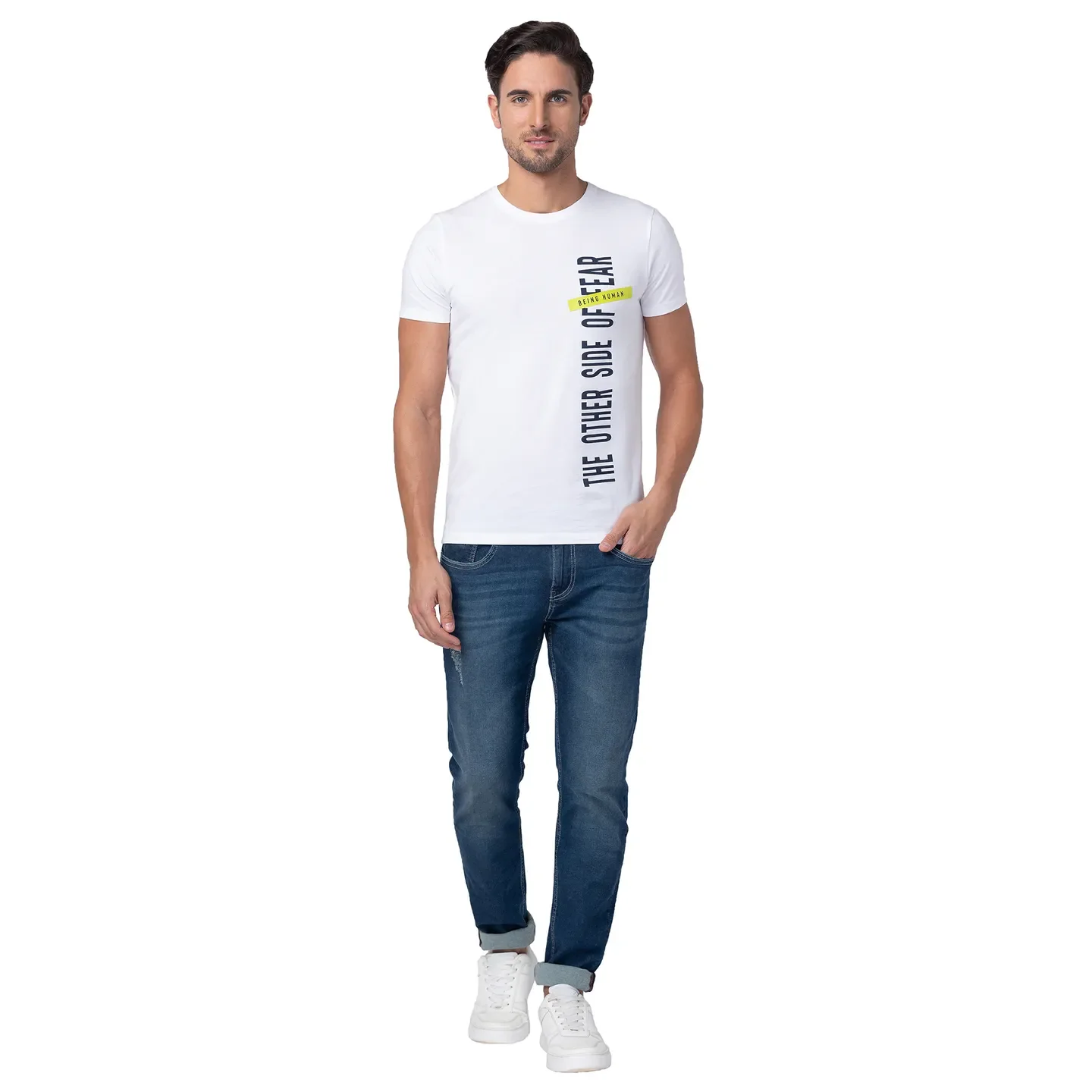 White Regular Fit Men's Short Sleeves T-Shirt by Being Human Clothing - Image 2