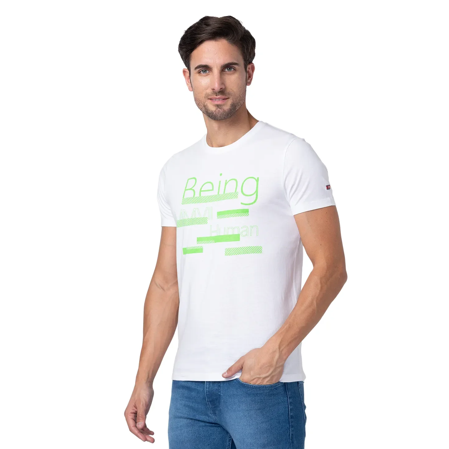 White Regular Fit Men's Short Sleeves T-Shirt by Being Human Clothing - Image 4