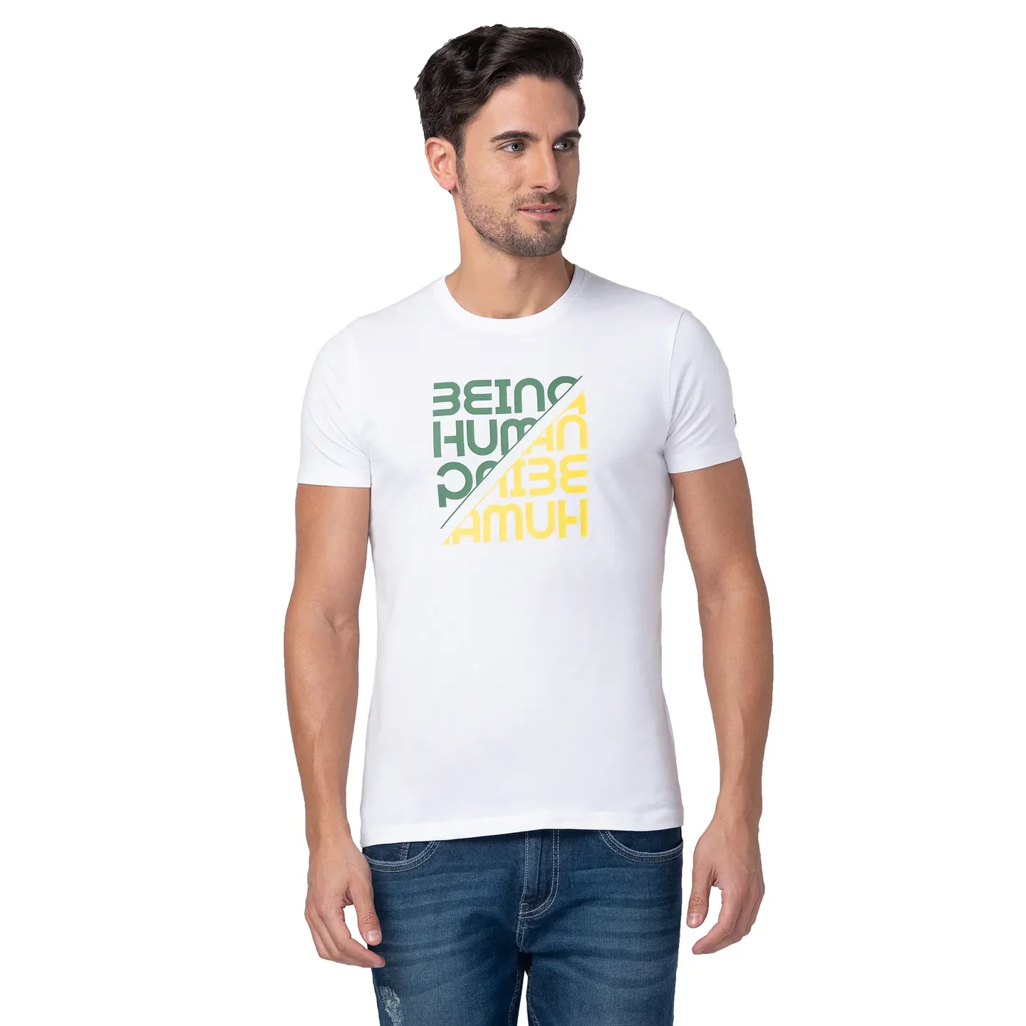 White Regular Fit Men's Short Sleeves T-Shirt by Being Human Clothing