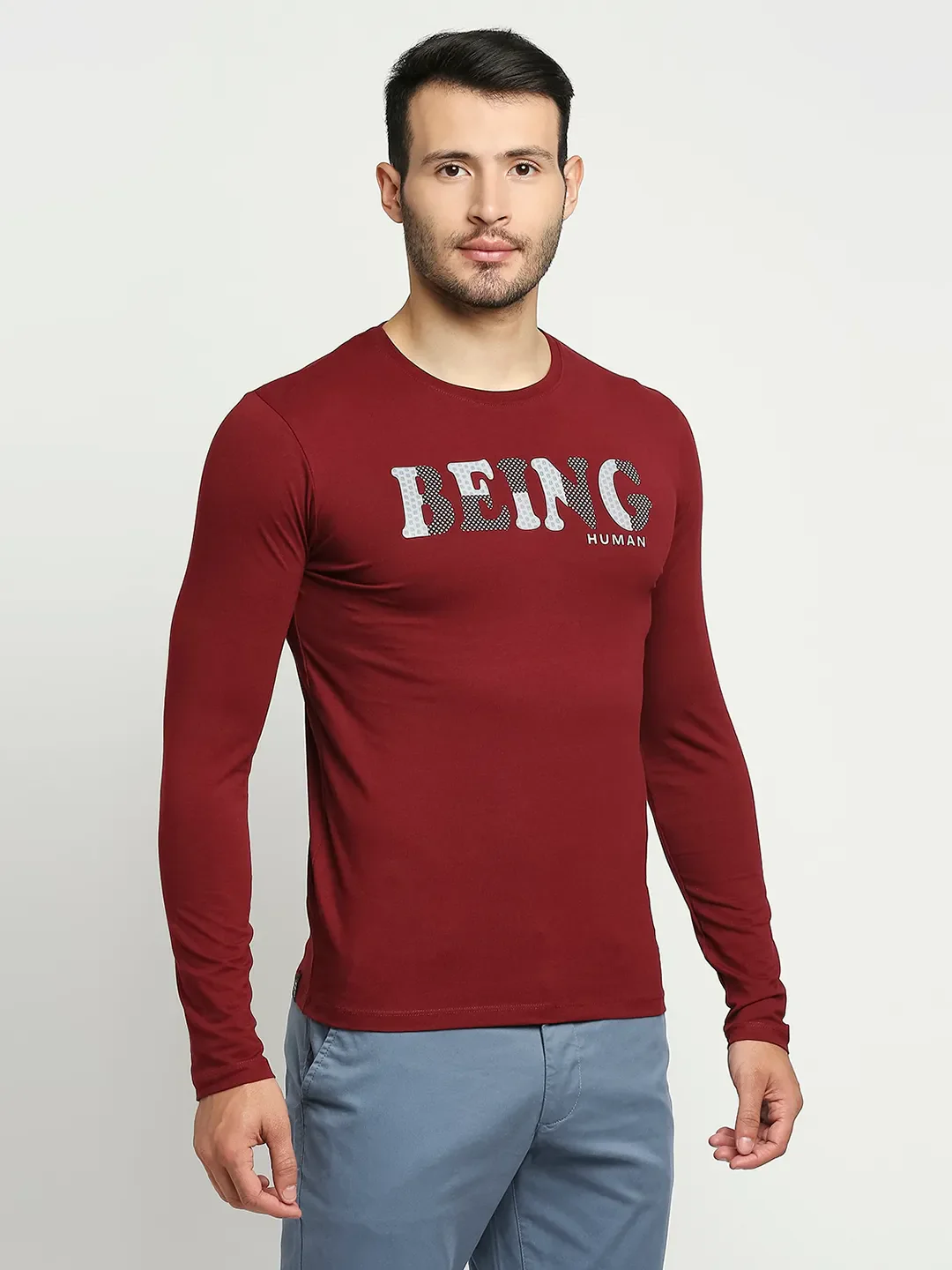 Red Regular Fit Men's Long Sleeves T-Shirt by Being Human Clothing - Image 3