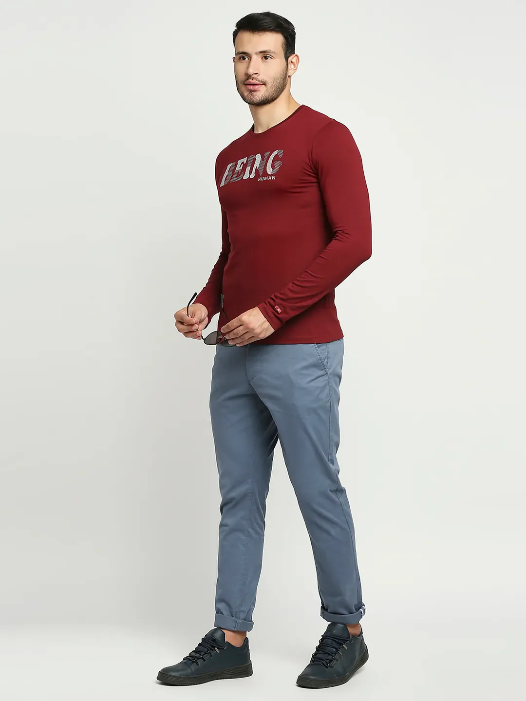 Red Regular Fit Men's Long Sleeves T-Shirt by Being Human Clothing - Image 6