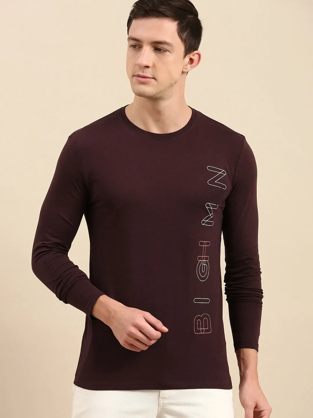 Red Regular Fit Men's Long Sleeves T-Shirt by Being Human Clothing