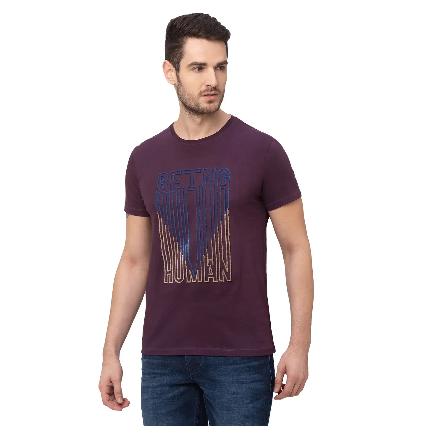 Wine Regular Fit Round Neck Men's T-Shirt by Being Human Clothing - Image 2