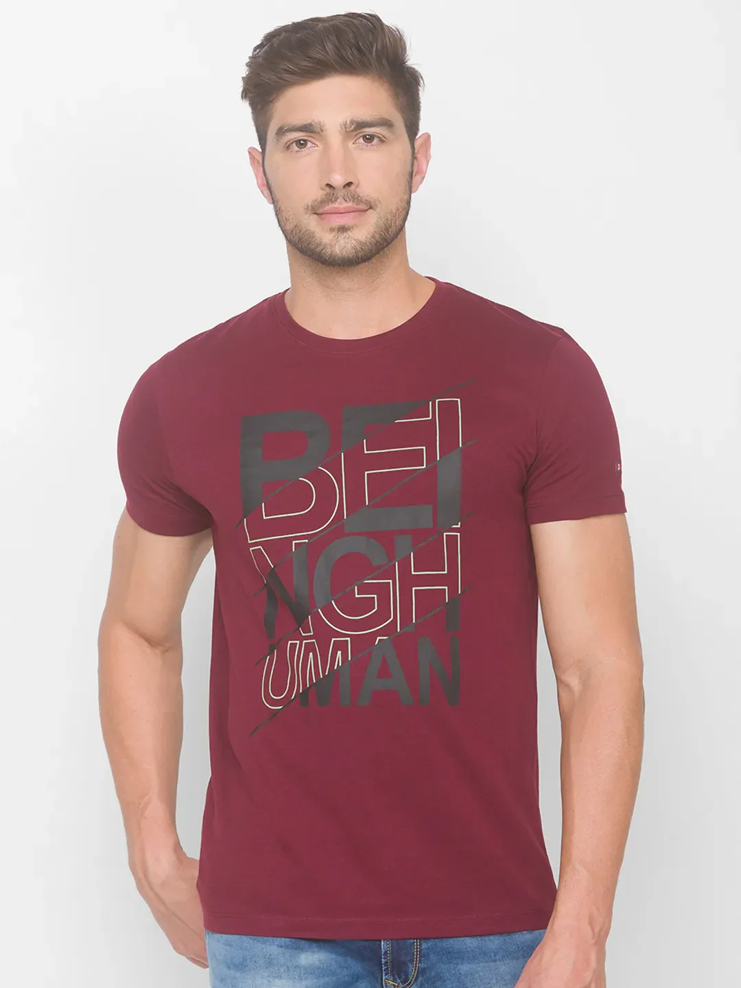 Red Regular Fit Men's Short Sleeves T-Shirt by Being Human Clothing