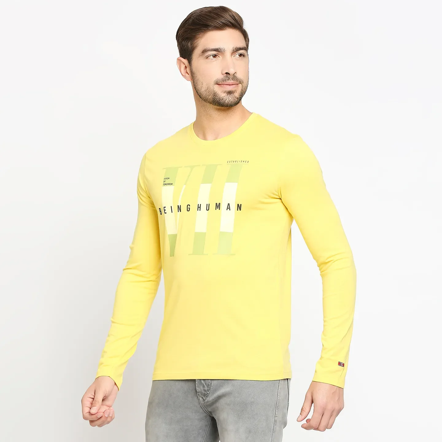 Yellow Regular Fit Men's Long Sleeves T-Shirt by Being Human Clothing - Image 2