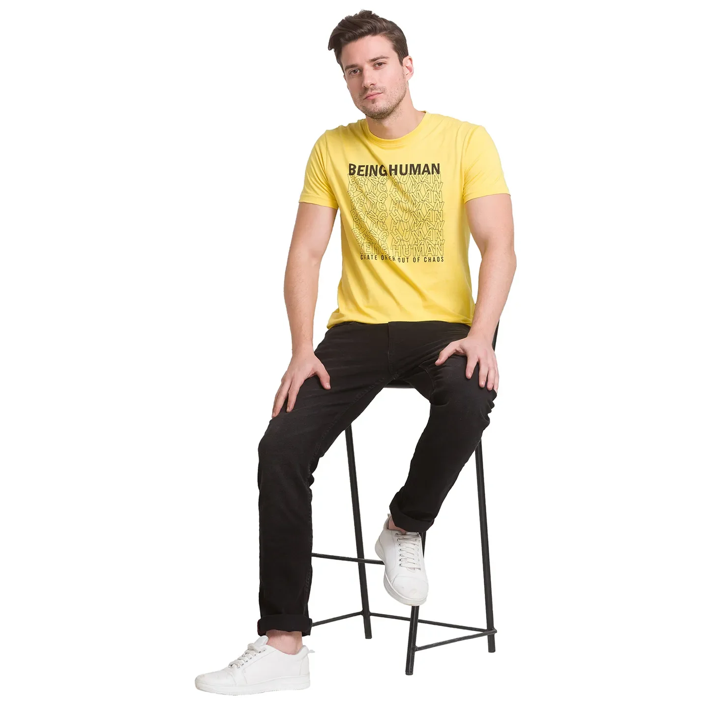 Yellow Regular Fit Men's Short Sleeves T-Shirt by Being Human Clothing - Image 2