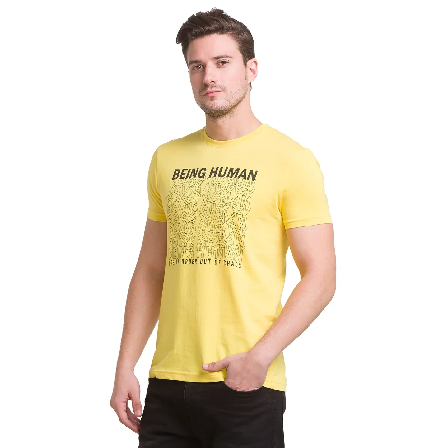 Yellow Regular Fit Men's Short Sleeves T-Shirt by Being Human Clothing - Image 4