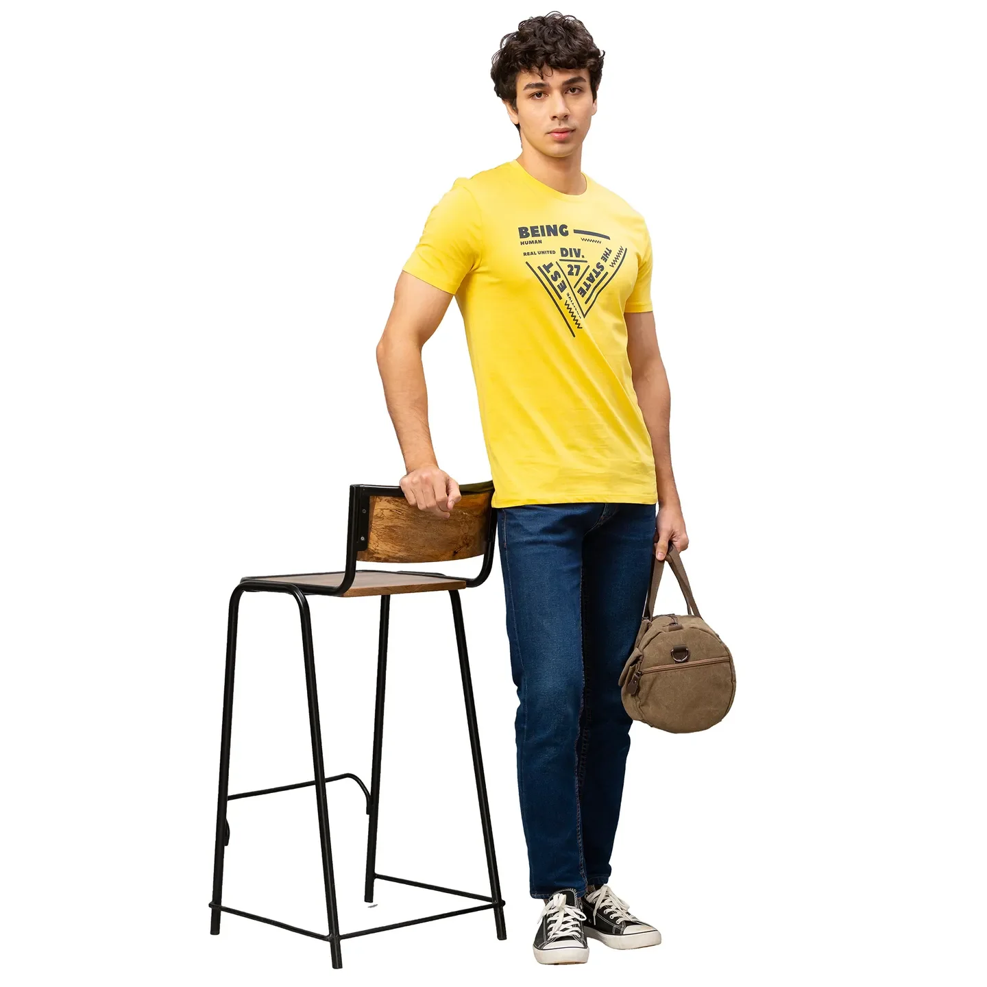 Yellow Regular Fit Men's Short Sleeves T-Shirt by Being Human Clothing - Image 5