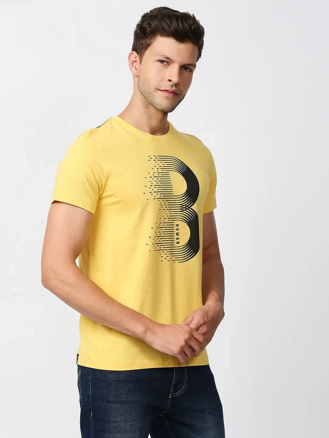 Yellow Regular Fit Men's Short Sleeves T-Shirt by Being Human Clothing - Image 3