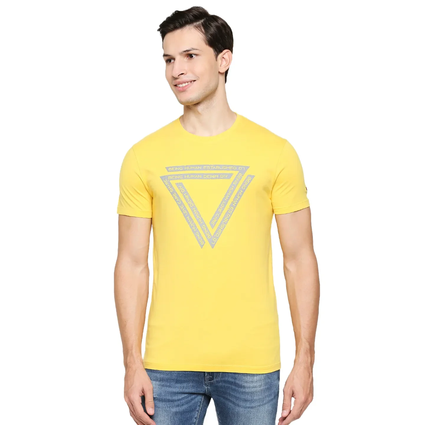 Yellow Regular Fit Men's Short Sleeves T-Shirt by Being Human Clothing