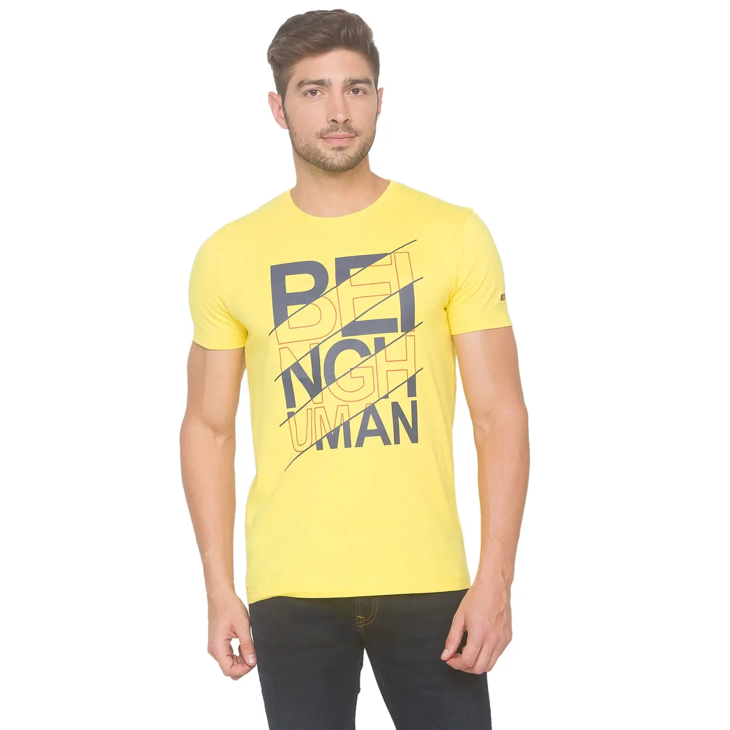 Yellow Regular Fit Men's Short Sleeves T-Shirt by Being Human Clothing