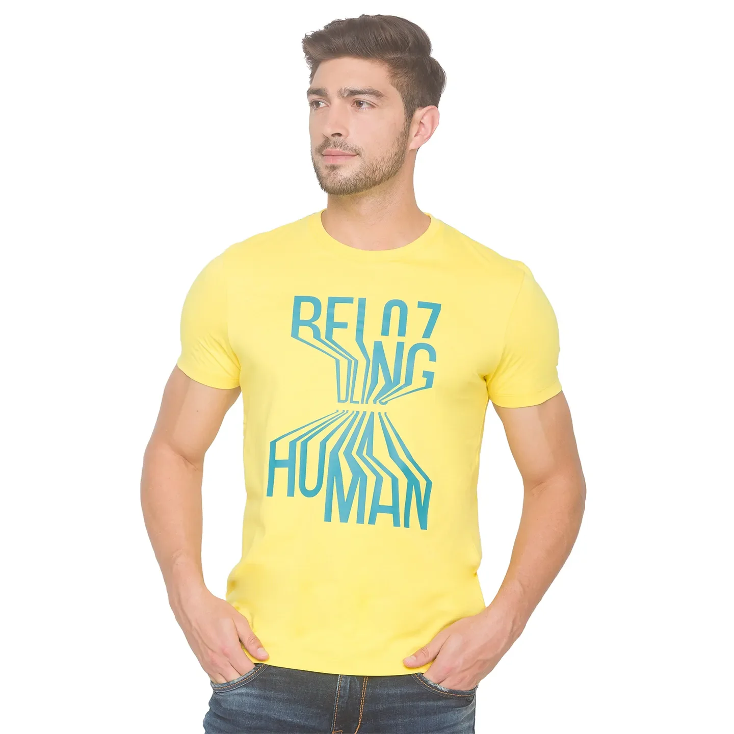 Yellow Regular Fit Men's Short Sleeves T-Shirt by Being Human Clothing